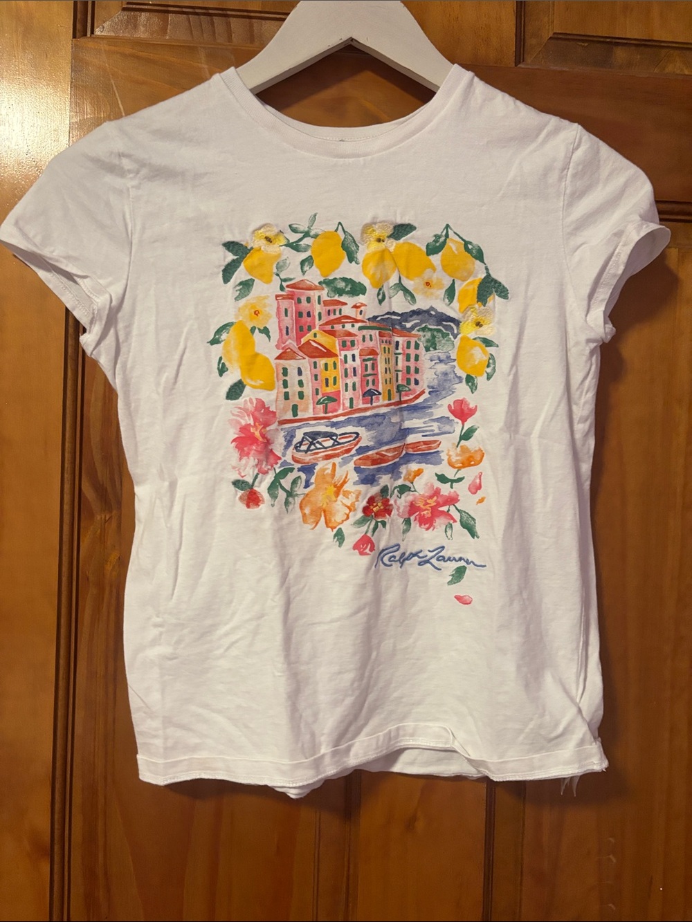Polo by Ralph Lauren White Tee with Lemon & Coastal Village Print